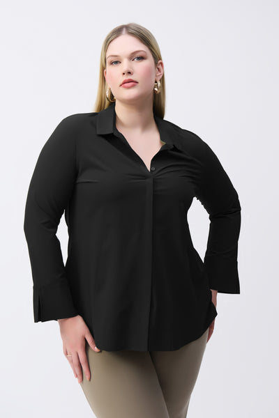 Joseph Ribkoff Stretch Long Sleeve Shirt with Pockets in Black