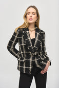 Joseph Ribkoff Plaid Boucle Blazer with Gold Lurex in Blk/Vanilla