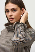 Joseph Ribkoff Jacquard Houndstooth Turtleneck Top with Zip Detail