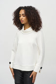 Joseph Ribkoff Scuba Cowl Neck Button Detail Top in Off-White