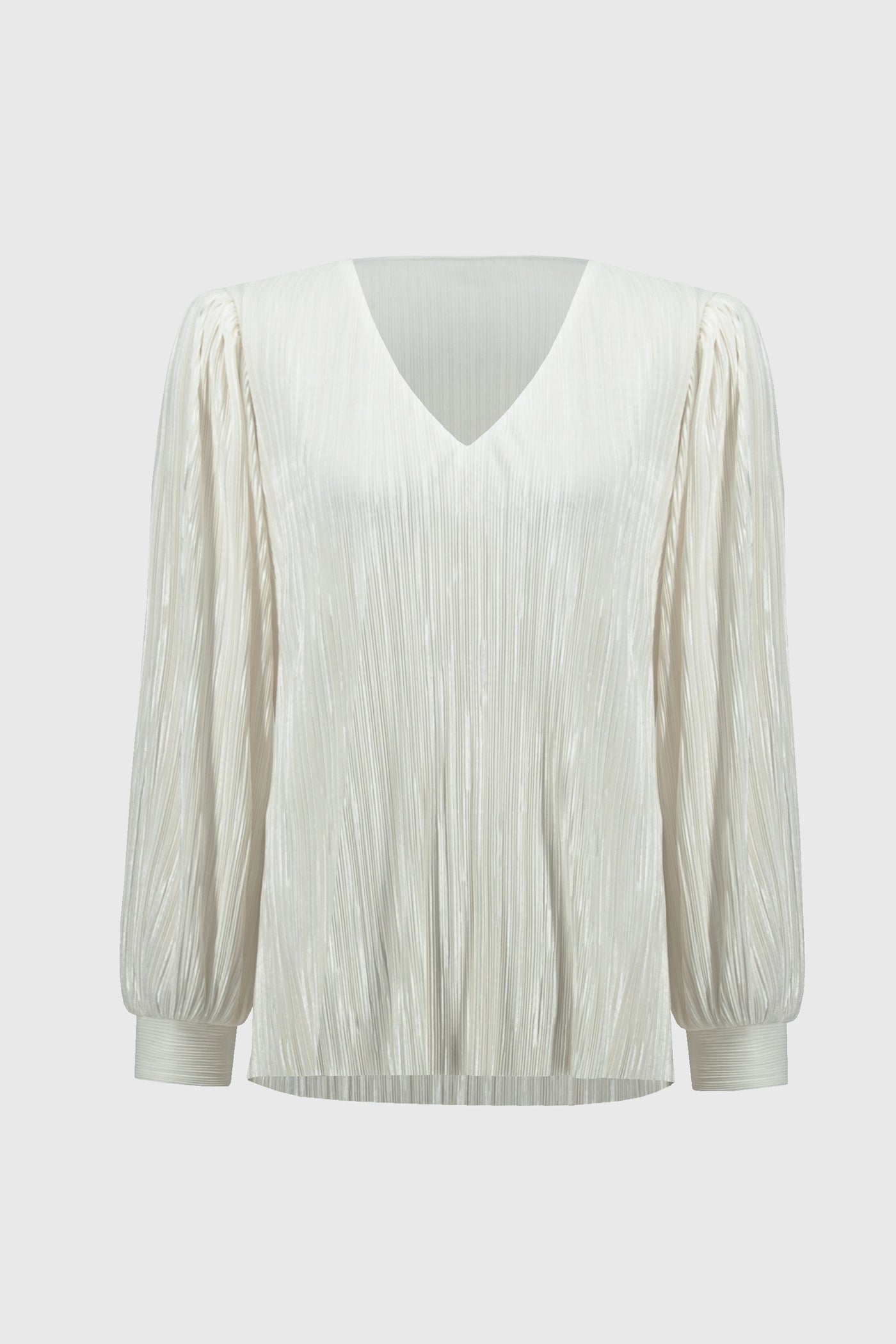 Joseph Ribkoff Pleated V-neck Long Sleeve Blouse in Off-White