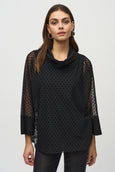 Joseph Ribkoff Dot Mesh and Silky Knit Layered Tunic in Black