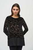 Joseph Ribkoff Foiled Velvet And Georgette Flared Top With Layered Hem