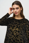 Joseph Ribkoff Foiled Velvet And Georgette Flared Top With Layered Hem