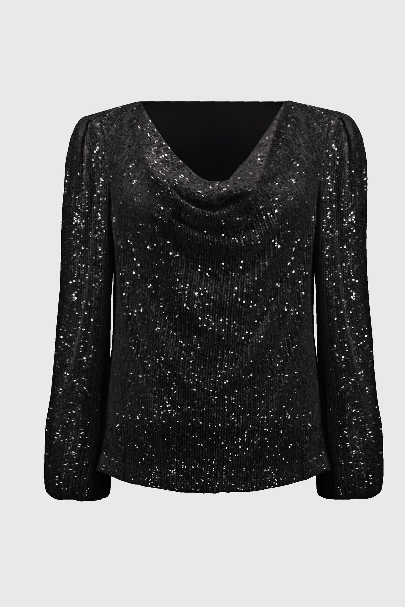 Joseph Ribkoff Sequin Cowl Neck Long Sleeve Top in Black