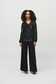 Joseph Ribkoff Sequin Cowl Neck Long Sleeve Top in Black