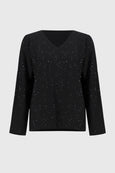 Joseph Ribkoff v-neck Boxy Sequin Sweater in Black