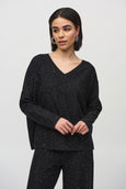 Joseph Ribkoff v-neck Boxy Sequin Sweater in Black