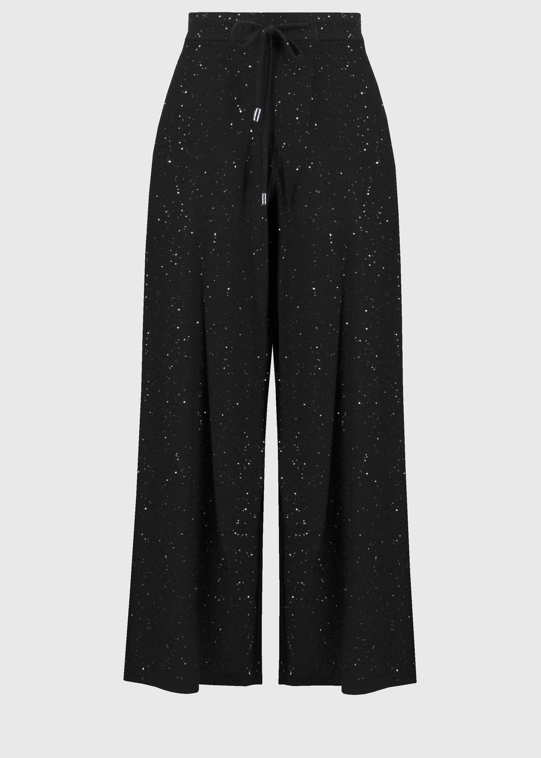 front view of plus size Joseph Ribkoff Sweater Knit culotte Pant with Drawstring Waist in Black
