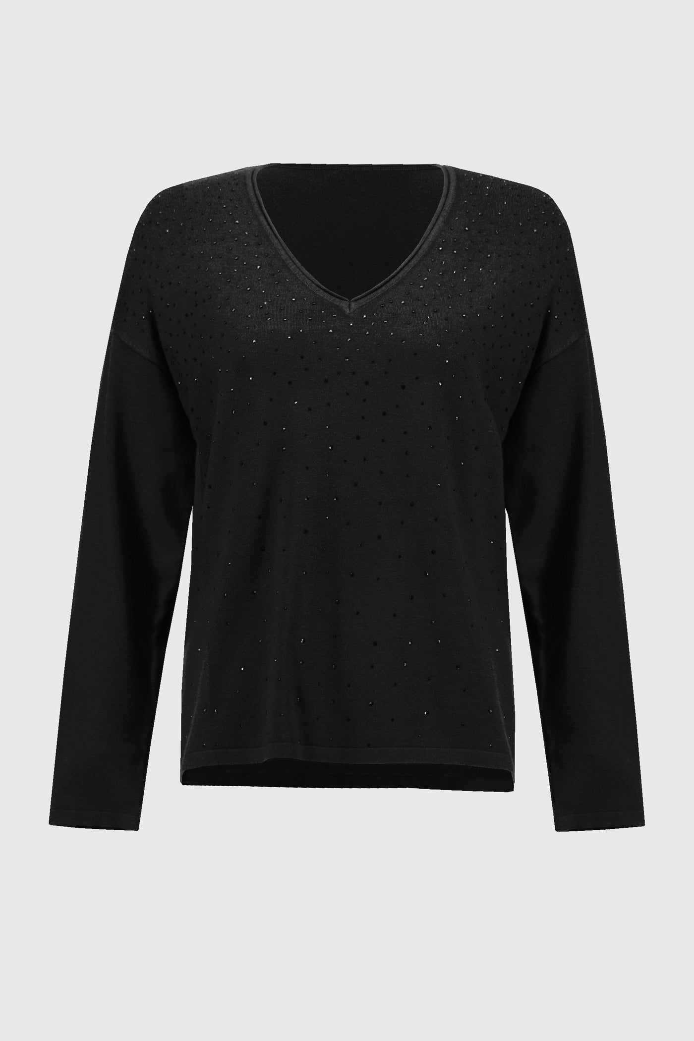 Joseph Ribkoff V-Neck Pullover Sweater with Beading in Black