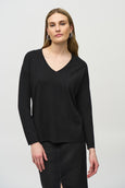 Joseph Ribkoff V-Neck Pullover Sweater with Beading in Black