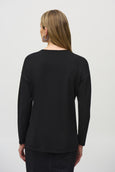 Joseph Ribkoff V-Neck Pullover Sweater with Beading in Black