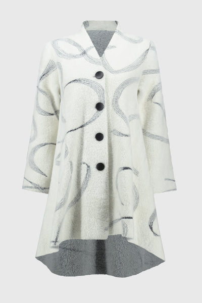 Joseph Ribkoff Abstract Jacquard Sweater Coat in Vanilla/Blk