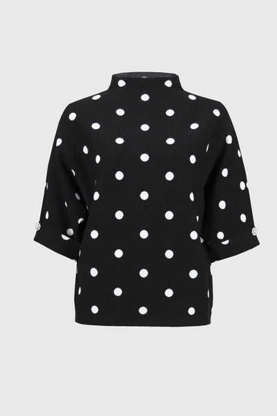 Joseph Ribkoff Jacquard Knit Sweater in Dot Print  Black/Vanilla