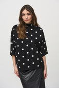 Joseph Ribkoff Jacquard Knit Sweater in Dot Print  Black/Vanilla