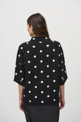 Joseph Ribkoff Jacquard Knit Sweater in Dot Print  Black/Vanilla