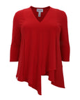 Joseph Ribkoff Asymmetrical 3/4 Sleeve V-neck Tunic in Lipstick Red