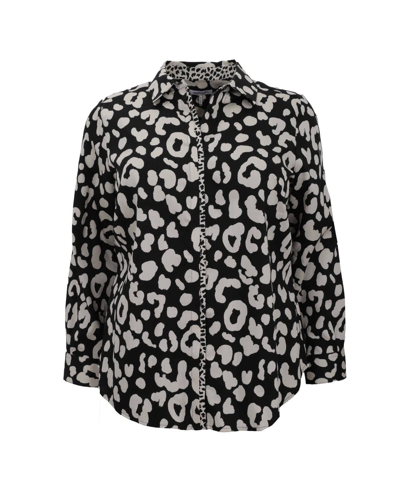 Foxcroft Charlie Paw Print Cotton Sateen Shirt in Silver/Black