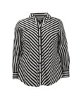 Foxcroft Mary bias Striped Cotton Shirt with Plaid Contrast in Silver Birch/Blk