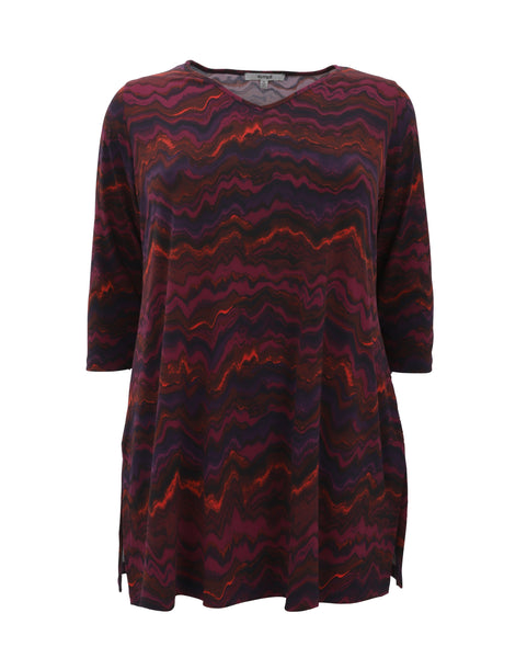 Sympli Nu Ideal V-neck Tunic with 3/4 Sleeve in Agate Print