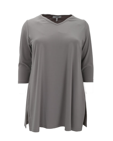 Sympli Nu Ideal V-neck Tunic with 3/4 Sleeve in Taupe