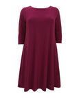 Sympli Nu Trapeze Jersey Dress with 3/4 Sleeve in Amaranth