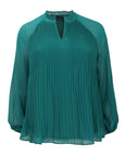 Samoon Plisse Long Sleeve Ruffle Top in Emerald