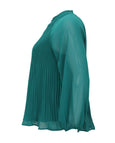 Samoon Plisse Long Sleeve Ruffle Top in Emerald