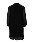 Samoon Plisse Ruffle Long Sleeve Dress with Sheer Sleeve in Black