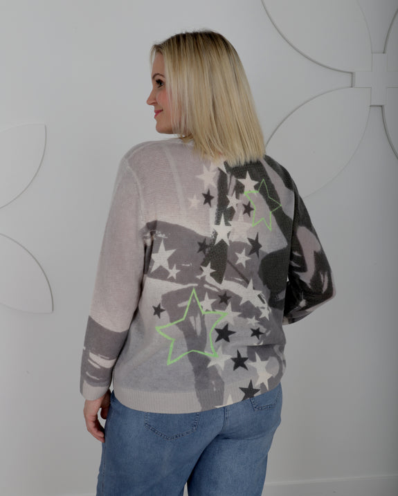 Lisa Todd Solar Power Luxury Cashmere Stars Sweater in Mid Grey