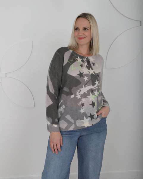 Lisa Todd Solar Power Luxury Cashmere Stars Sweater in Mid Grey