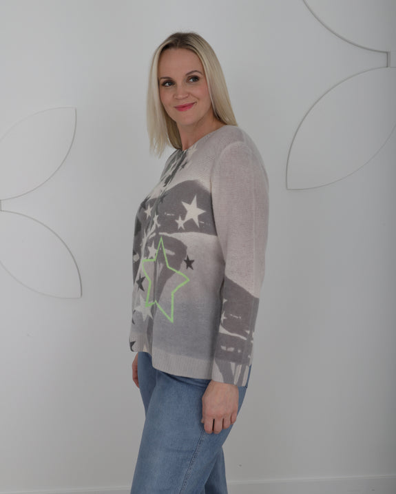 Lisa Todd Solar Power Luxury Cashmere Stars Sweater in Mid Grey