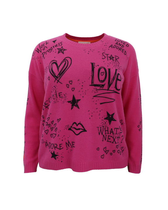 Lisa Todd The Messenger Luxury Cashmere Love Graffiti Sweater in Sheepskin Rhubarb