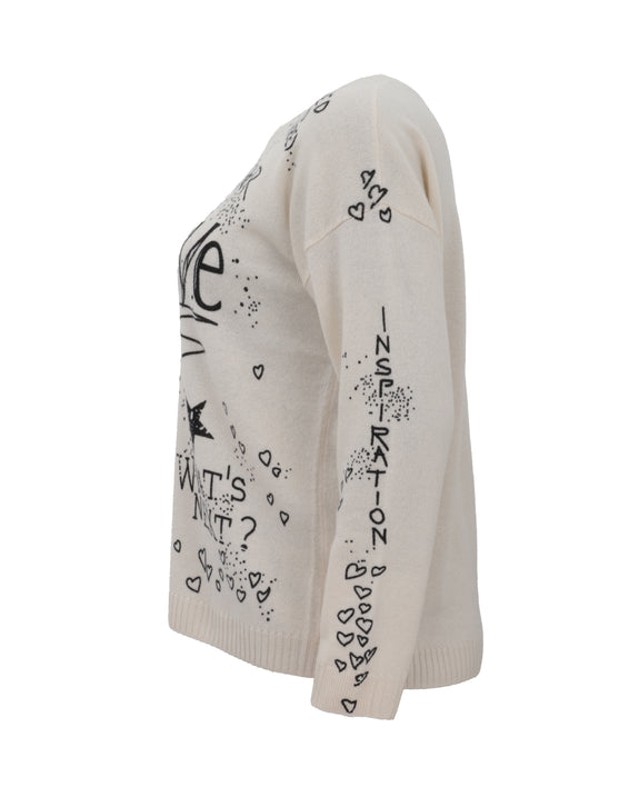 Lisa Todd The Messenger Luxury Cashmere Love Graffiti Sweater in Frosting