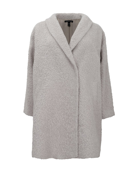 Eileen Fisher Curly Alpaca High Collar Coat in Almond