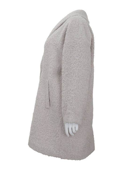 Eileen Fisher Curly Alpaca High Collar Coat in Almond