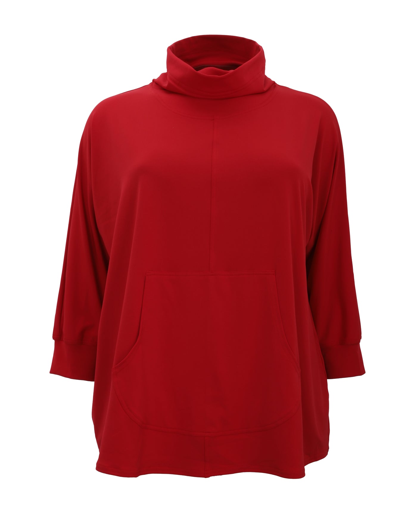 Sympli Fleece Funnel Neck Pullover with Kangaroo Pocket in Poppy