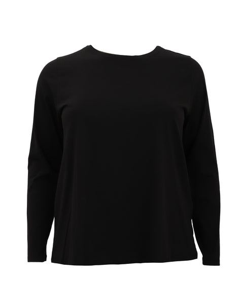 Eileen Fisher Organic Pima Cotton Jersey round Neck Long Sleeve Tee in Black