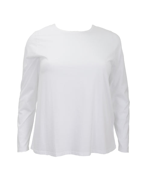 Eileen Fisher Organic Pima Cotton Jersey round Neck Long Sleeve Tee in White