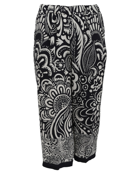 Verpass Floral Paisley Print Elastic Waist Wide Leg Crop Pant with Border