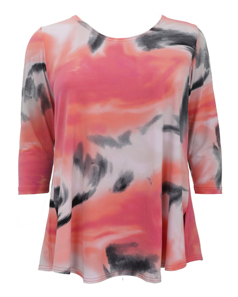 Sympli Go To Classic Relax Three Quarter Sleeve Tee in Marble Print