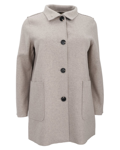 Junge Doubleface Button Front Patch Pocket Comfort Fit Coat in Oatmeal