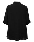 Marina Rinaldi Afone Linen Button Front 3/4 Sleeve Tunic in Black