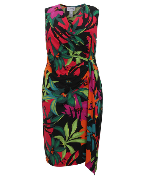 Joseph Ribkoff Tropical Print Sleeveless Faux Wrap Jersey Dress