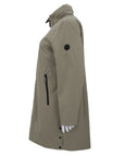 Junge Water Resistant Coat with Snap Details, Contrast Trim, and Tuck Away Hood in Khaki