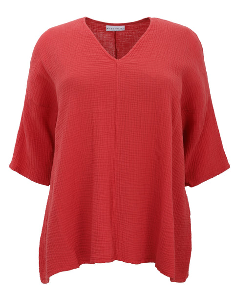 Bryn Walker Cotton Gauze V-Neck Bax Shirt with Elbow Sleeve in Rooibos
