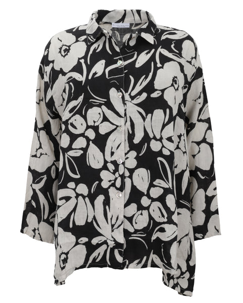 Bryn Walker Fiore Floral Print Button Front Mirren Shirt in Tapioca Black Print