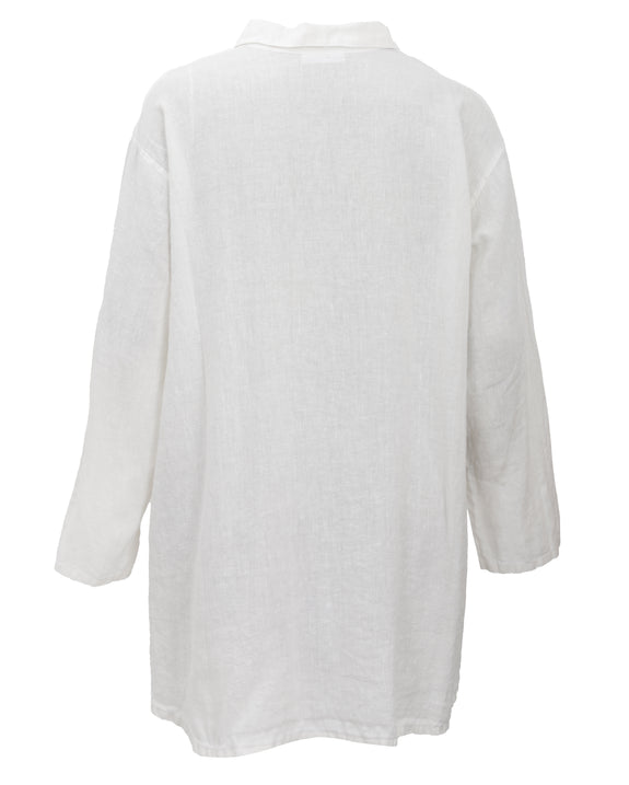 Bryn Walker Light Linen Mirren shaped Hi-Lo Hem Shirt in Cream