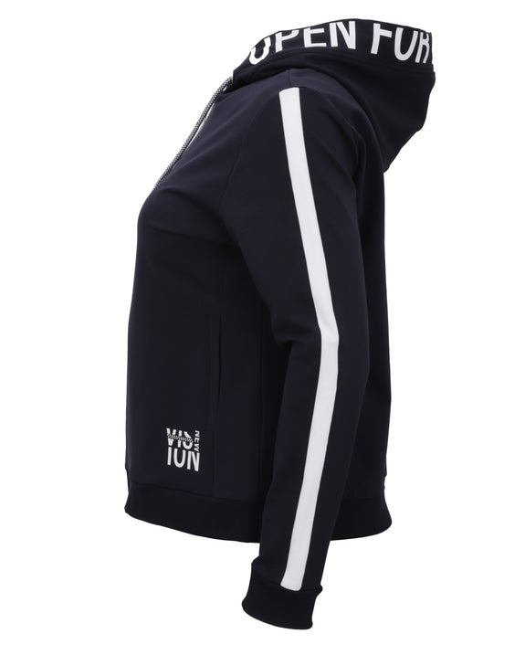I'Cona Zip Front Hoody with Striped Sleeve in Navy