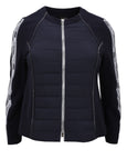 I'cona Zip Front Stretch Jacket with Stripe on Sleeve in Navy
